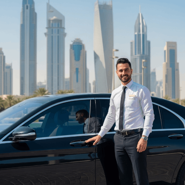 سائق خاص مع سيارة فاخرة